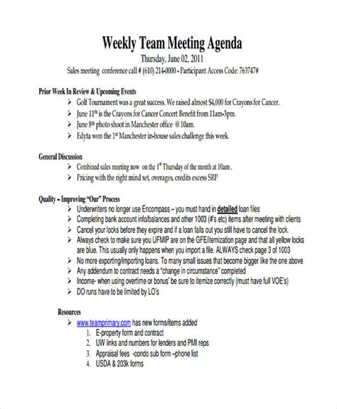 Weekly Meeting Agenda Template - Sfiveband.com