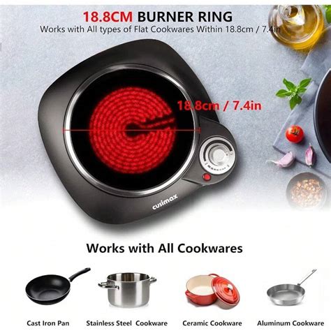 Cusimax Portable Hot Plate W Single Ceramic Hob Electric Single Burner Cooktop Black