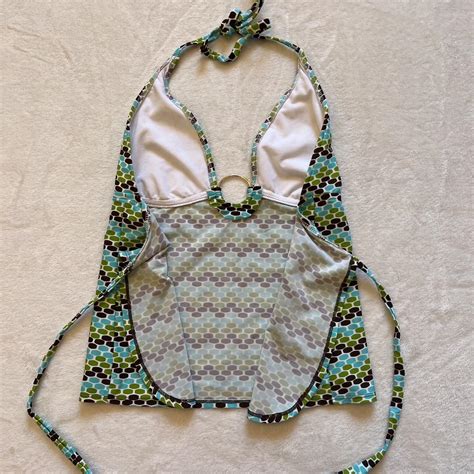 Green Teal Brown Gem Pattern Halter Bikini Top Depop