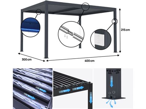 Pergola Bioclimatica Motorizzata A Led Windsor In Alluminio 3 X 4