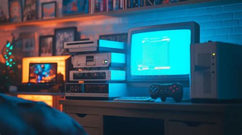 retro gaming setup  vintage consoles   classic monitor