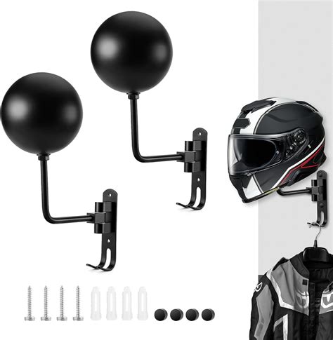 2 Pack Motorcycle Helmet Rack Helmet Holder Wall Mount 180 Degree Rotation Helmet Hanger With