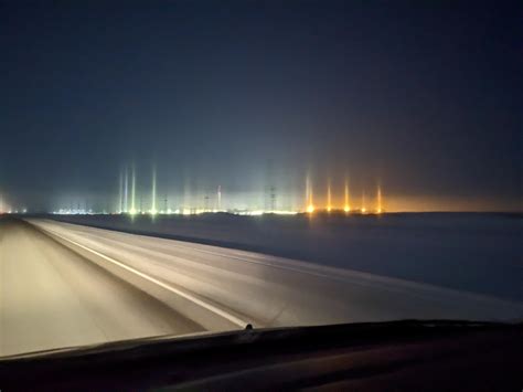 light pillars above the South Winnipeg water treatment plant seen at 10