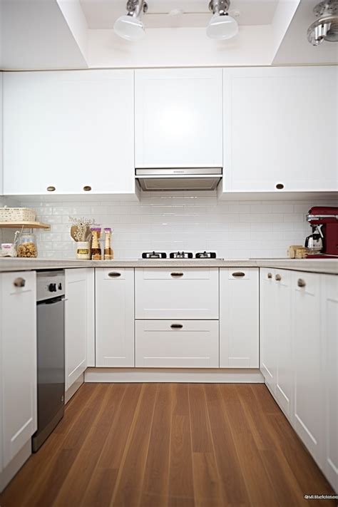 White Kitchen With Wooden Flooring Sink And Counter Top Background Wallpaper Image For Free ...