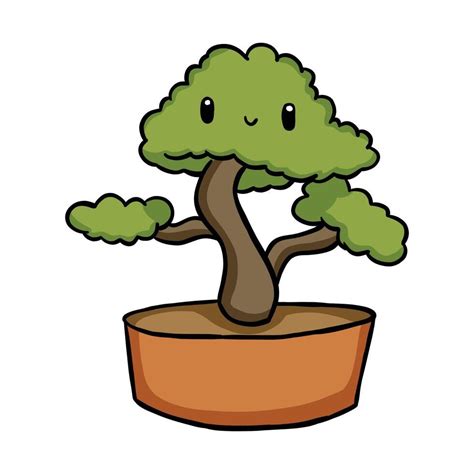cute kawaii tree  vase cartoon illustration  vector art