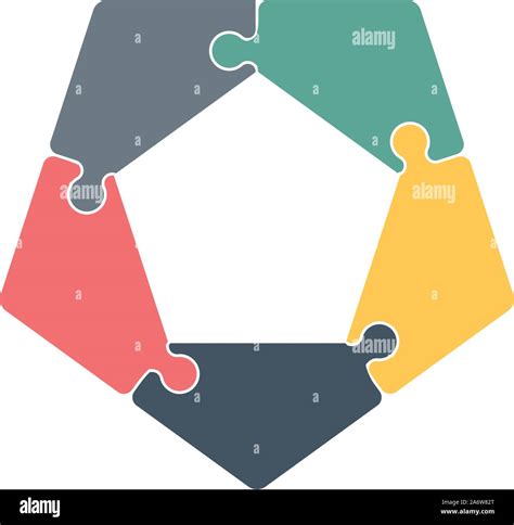 Five Piece Pentagon Flat Puzzle Infographic Presentation Step Circle