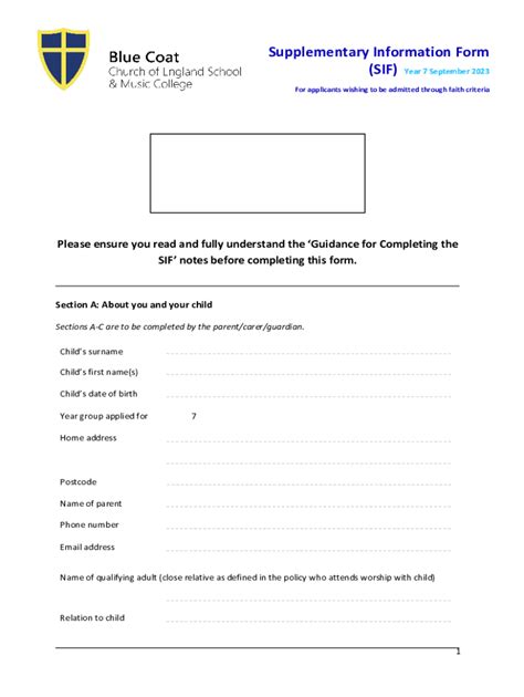 Fillable Online Supplementary Information Form Sif Year Fax