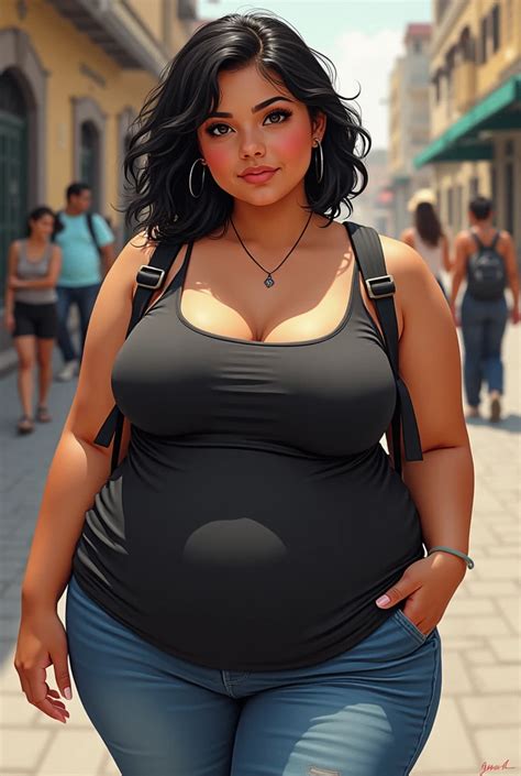 Chubby girl in a voluptuous shape , black cabello, Thin eyes - SeaArt AI
