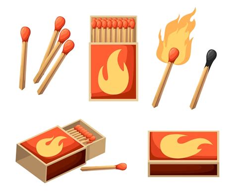 Premium Vector Collection Of Matches Burning Match With Fire Opened