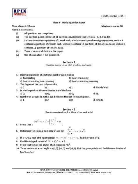 Summative Assessment 1 Class 9 Mathematics Guess Paper 2016 Pdf Triangle Euclidean Geometry