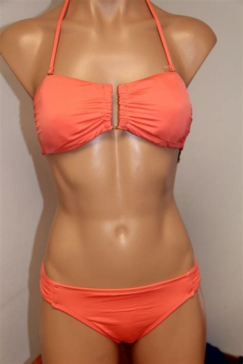 Nwt Bar Iii Swimsuit Bikini 2pc Set Size M Bandeau Coral Reef Strap Ebay