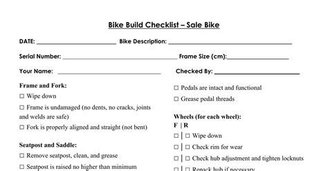 Bike Build Checklist Sale Bikes Pdf Docdroid