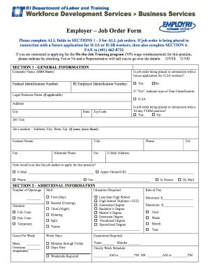 Fillable Online Dlt Ri Fillable EmployerJob Order Form Fax Email Print