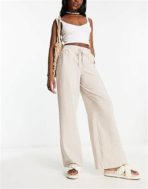 Asos Design Pull On Trouser In Tan Stripe Asos