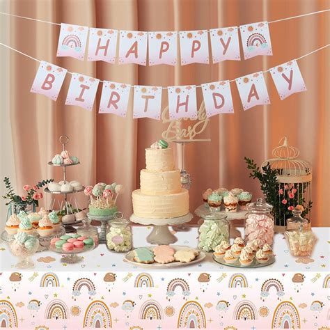 bohemian boho rainbow birthday boho theme birthday decoration set table