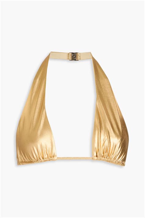 Solid Striped The Nani Metallic Triangle Bikini Top In Gold Modesens