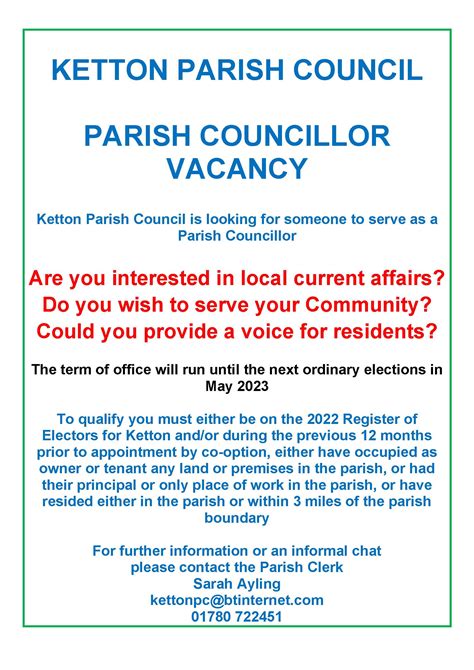 Parish Councillor Vacancy – Ketton Village