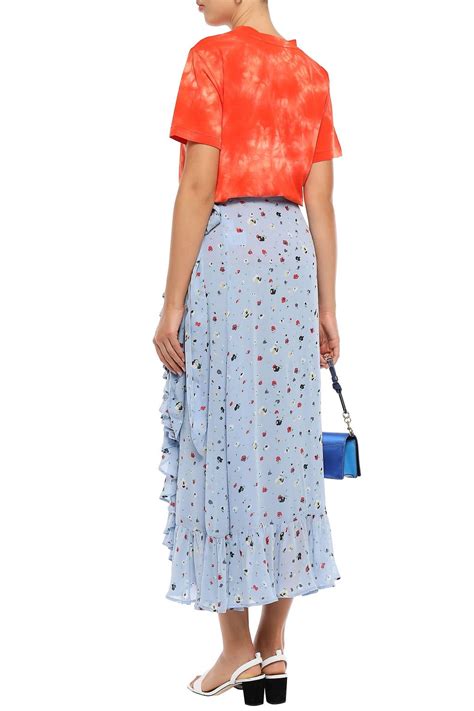 GANNI Ruffled Floral Print Georgette Midi Wrap Skirt THE OUTNET