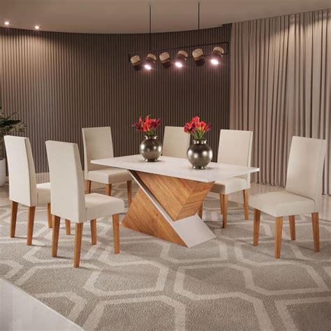 Mesa de Jantar 6 Lugares Adele Mel Blonde Nude Viero Móveis
