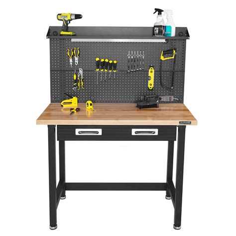 Ultrahd® Lighted Workcenter W Wood Top And Pegboard Seville Classics