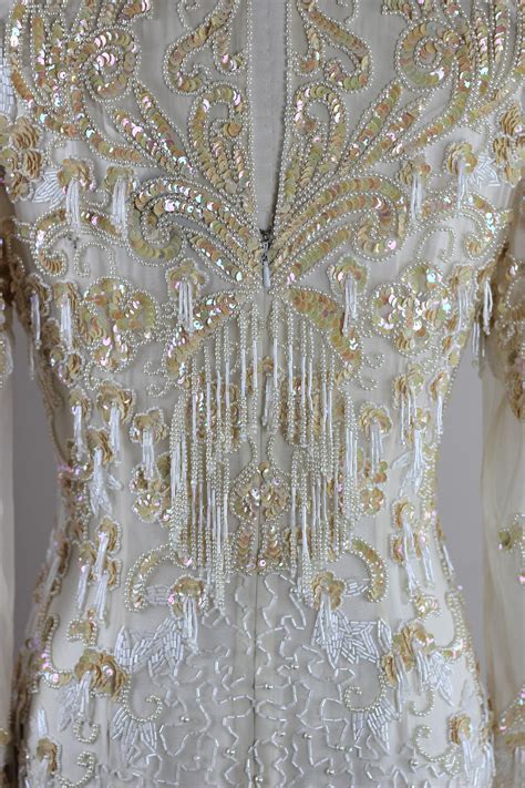 Sz 6// Cassini Vintage Beaded Wedding Gown// Fringe Beaded - Etsy
