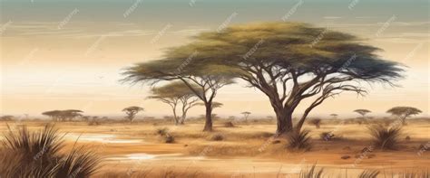 Premium Ai Image African Savannah Landscape With Trees And Bushes