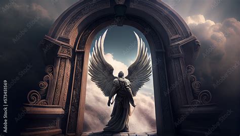 Majestatic Angel Guarding The Gate Of Heaven Generative Ai Stock