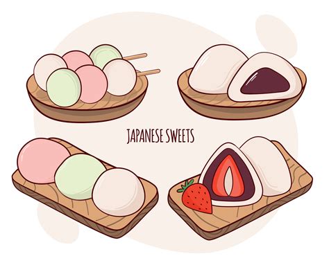 Japan Tradition Sweets Mochi Daifuku Dango Vector Illustration