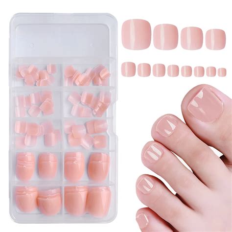 Amazon Bellelfin Press On Toenails Pcs Short Square Fake Toenails Full Cover Nude Pink