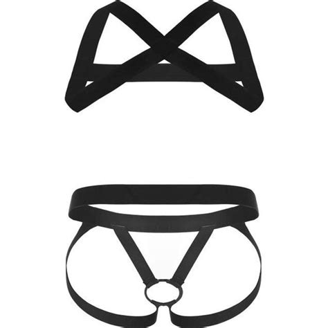 YONGHS FR Bandage Harnais Homme Sexy Body String Erotique Lingerie Ouverte Coquine M XL Noir