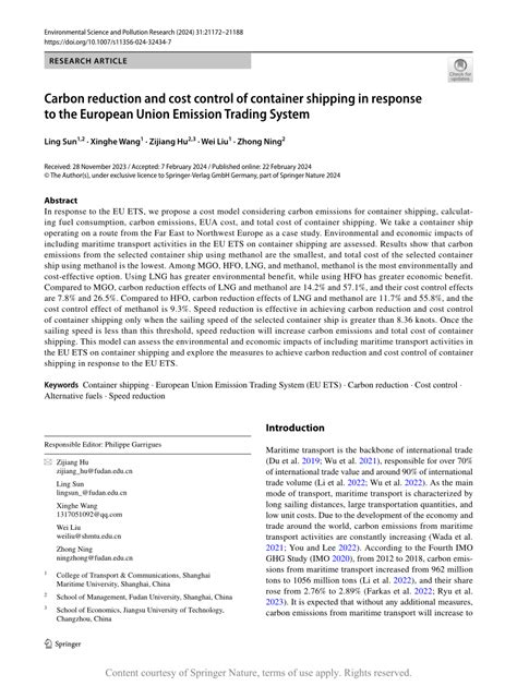 Carbon Reduction And Cost Control Of Container Shipping In Response To