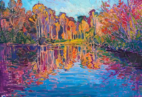 reflected autumn contemporary impressionism paintings  erin hanson