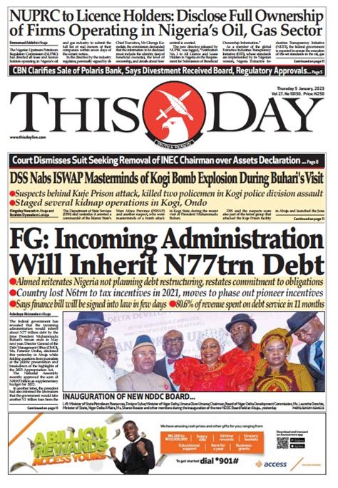 Nigerian Newspapers Daily Front Pages Review | Thursday 5th January, 2023