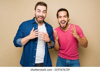 Very Excited Gay Couple Shouting Happiness Stock Photo 2197676729 Shutterstock