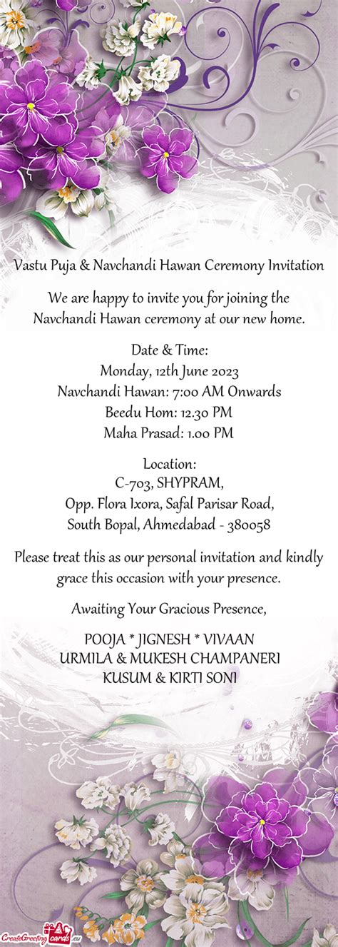 Vastu Puja Navchandi Hawan Ceremony Invitation Free Cards