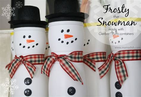 Snowman With Gerber Puffs Containers Christmas Crafts Decorations