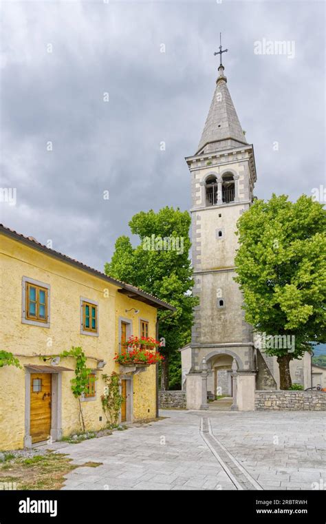 skocjan village  slovenia europe  church  house  high