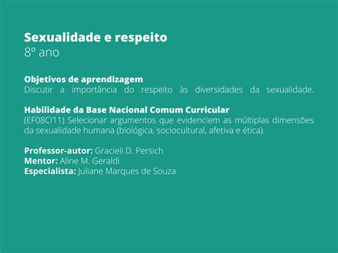 Plano De Aula 8º Ano Sexualidade E Respeito