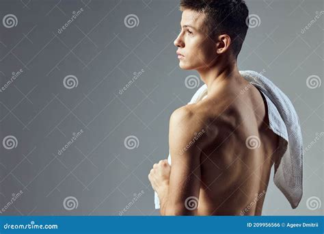 Guy With A Towel Over His Shoulders Naked Torso Workout Athletic Looks Stock Photo Image Of