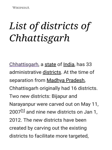 List Of Districts Of Chhattisgarh Wikipedia Pdf Government Of India