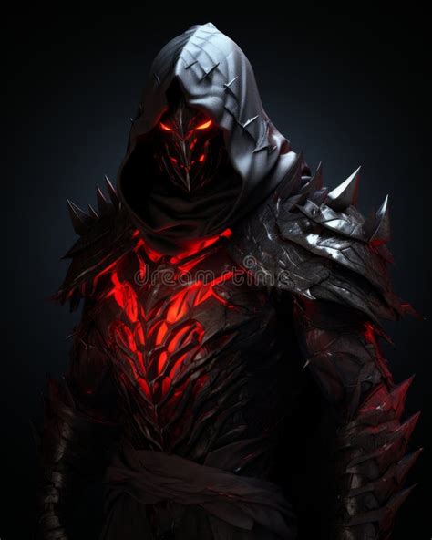 An Image Of A Dark Knight With Glowing Red Eyes Stock Illustration
