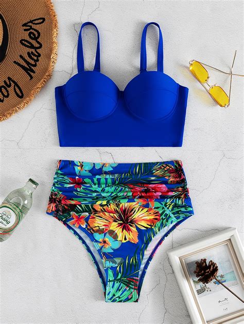 Shein Swim Vcay Ba Ador Bikini Push Up Floral Tropical Fruncido Moda De Mujer Shein M Xico