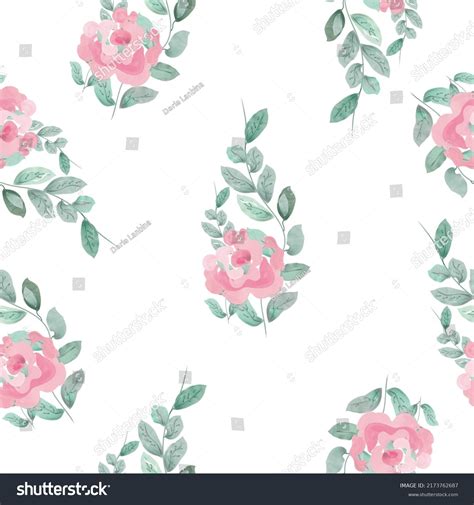 Watercolor Pink Roses Pattern Seamless Texture Stock Vector Royalty