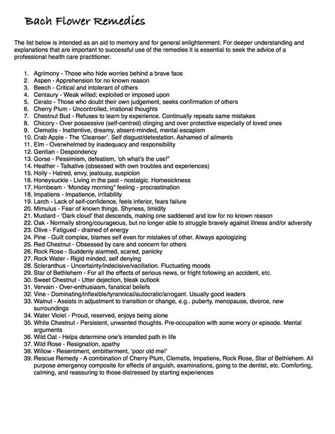 Bach rescue remedy chart – Artofit