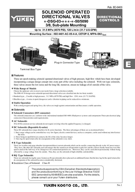 Yuken DSG 03 Solenoid Directional Control Valves Specs Manualzz