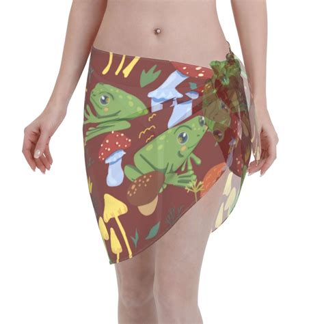 Disketp Frogs And Mushrooms Women Swimsuit Cover Up Short Chiffon Summer Beach Sarong Bikini