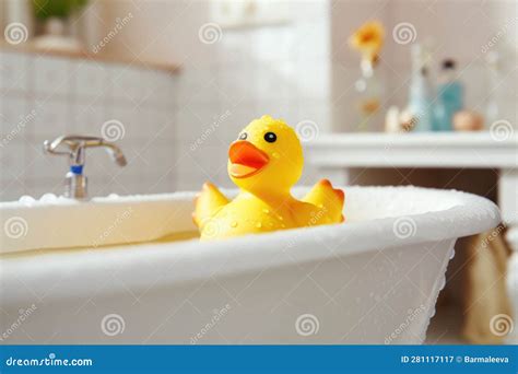 Yellow Duck Toy in the Bathtub. Bath Time Concept Stock Illustration ...