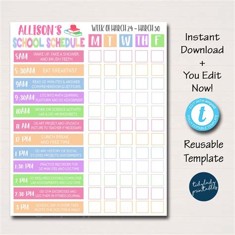 Homework Organizer Kids Student Calendar Printable Tidylady Printables