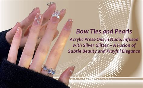 Buy Secret Lives Acrylic Press On Nails Artifical Extension Nude Color With White Pearls