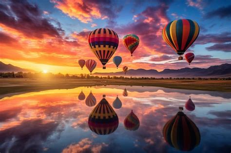 Premium AI Image Hot Air Balloons In The Sky At Sunset